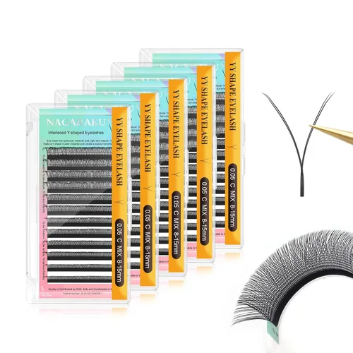 Miniatura 87 de Suministros de extensiones de pestañas NAGARAKU yy, pestañas falsas 0.05mm rizado D, bandeja mixta 8-12mm, prefabricadas 4D, abanico fácil, volumen