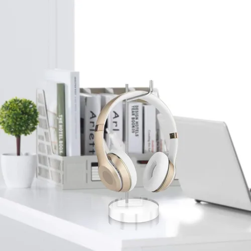 Miniatura 5 de GEEKRIA Soporte de auriculares de aluminio acrílico para auriculares en la oreja, soporte de auriculares para juegos, colgador de pantalla