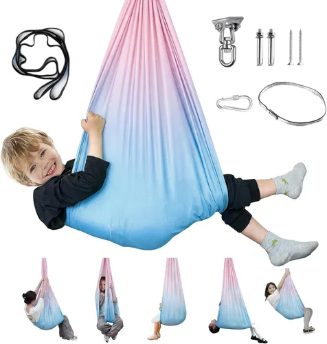 Miniatura 8 de Columpio sensorial para niños y adultos, columpio de terapia de doble capa para interiores y exteriores, columpio para acurrucarse con accesorios