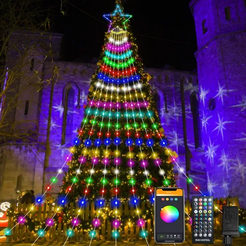 Luces de decoración de Navidad para exteriores, 344 LED que cambian de color, luces inteligentes para árbol de Navidad con control remoto y música
