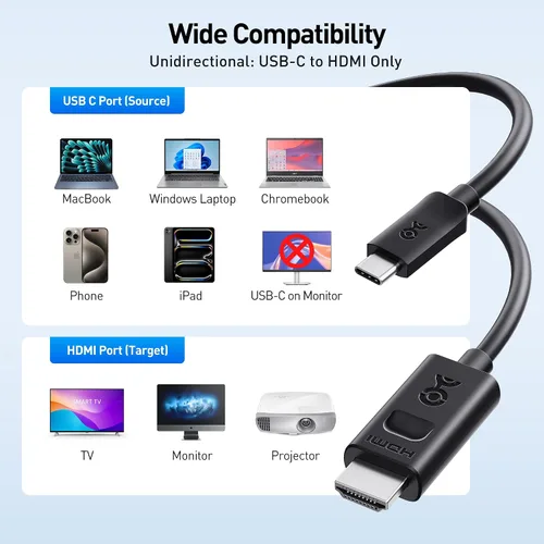 Miniatura 6 de Cable Matters Cable USB C a HDMI 2.1 unidireccional de 3 pies, compatible con 4K @240Hz y 8K a 60Hz, HDR - Thunderbolt 4, Thunderbolt 5, USB 4