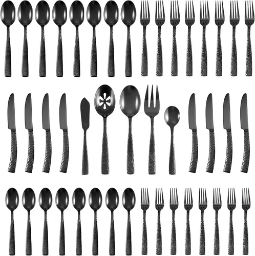 Miniatura 13 de Juego de cubiertos dorados de acero inoxidable martillado con acabado mate, 20 piezas, servicio para 4