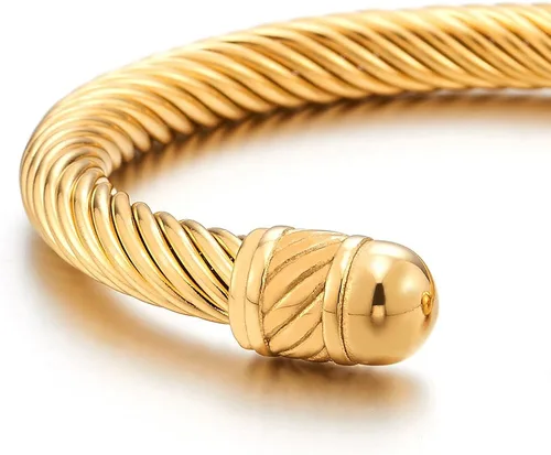 Miniatura 3 de COOLSTEELANDBEYOND Pulsera elástica ajustable de acero inoxidable color dorado para hombres y mujeres