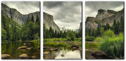 Miniatura 25 de Pacimo 3 Piezas Arte de Pared Verde Pintura Parque Nacional Yosemite Lago de Agua Clara Montañas Árboles Rocas Imágenes Impresiones en Lienzo