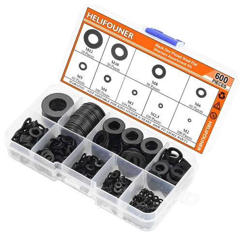 Miniatura 6 de HELIFOUNER 500 Piezas de Arandelas Planas M2, Acero Negro Chapado en Zinc, Diámetro Interior 2mm, Diámetro Exterior 5mm, Grosor 0.3mm, Arandelas