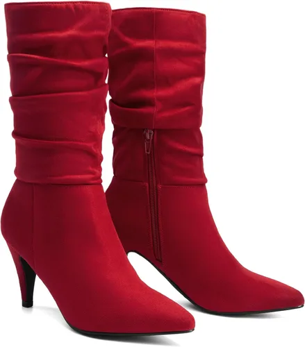 Miniatura 4 de DREAM PAIRS - Botas de tacón alto para mujer, de media pantorrilla, con punta puntiaguda, holgadas, Botas de otoño