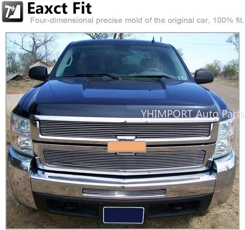 Miniatura 6 de Inserto de rejilla de aluminio sólido compatible con Chevy Silverado 2007-2010 2500HD/3500HD cromado, 3 piezas
