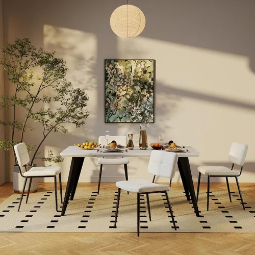 Homy Casa Juego de 4 sillas de comedor, modernas sillas de tela compacta de mediados de siglo para el hogar, cocina, comedor, asientos acolchados