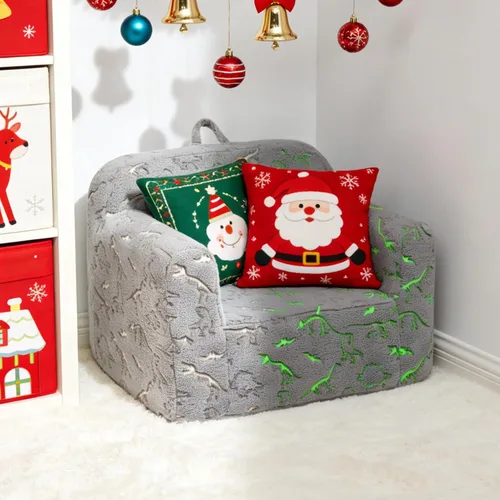 Miniatura 4 de ALIMORDEN Silla de Espuma Ultra-Suave para Acurrucarse para Niños, con Patrón de Fósiles de Dinosaurios que Brillan en la Oscuridad, Sofá de Lectura