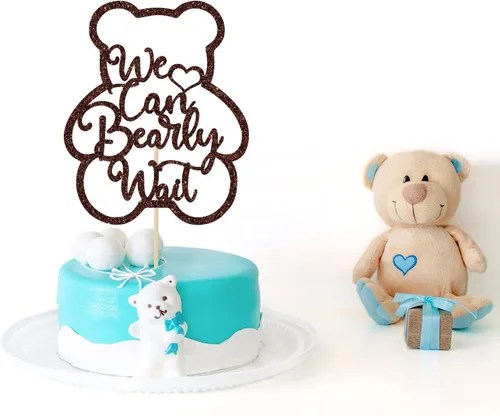 Miniatura 4 de Decoración para tartas de We Can Bearly Wait con purpurina marrón, Sweet Baby/Oh Baby, decoración de fiesta de revelación de género
