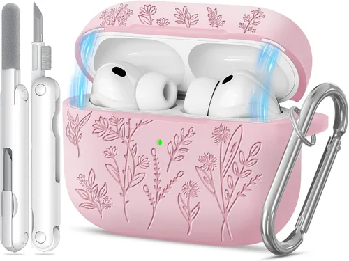 Miniatura 34 de Funda para Airpods Pro 3 con tapa magnética, fundas grabadas con flores para Apple AirPods Pro de 3ª generación 2025, funda de silicona suave
