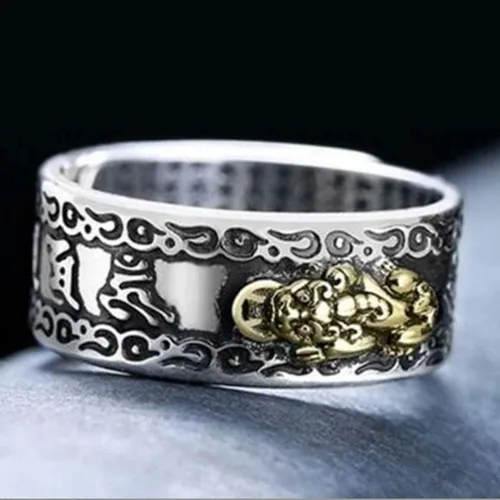 Miniatura 3 de Anillo ajustable de plata 990 Feng Shui PiXiu MANI mantra protección riqueza anillo, Plata, no conocido