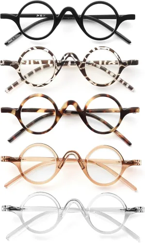Miniatura 2 de JM Paquete de 5 lentes de lectura redondos para mujeres y hombres, vintage, con bloqueo de luz azul, pequeños lectores de computadora con bisagras