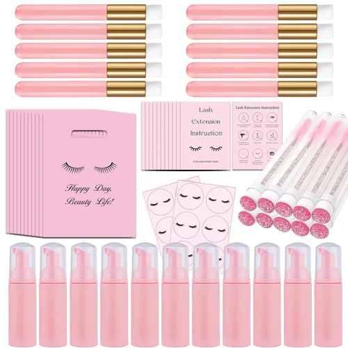 Miniatura 8 de Juego de 60 botellas y cepillos de champú para pestañas, 10 dispensadores de bomba de espuma, cepillo de limpieza de pestañas, cepillo de tubo