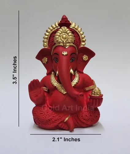 Miniatura 5 de Gold Art India Mukut Ganesha Idol para tablero de instrumentos de automóvil, granate, rojo y dorado, pequeño, Ganesha Murti Ganpati, ídolo