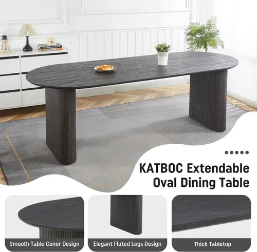 Miniatura 6 de Juego de mesa de comedor ovalada extensible de 59 a 90 pulgadas con 4 sillas de comedor con respaldo en T para 4 personas, moderna mesa de comedor
