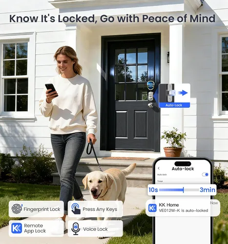 Miniatura 7 de Veise VE012W-K - Cerradura inteligente de huellas dactilares WiFi integrada con 2 perillas, no necesita concentrador, control remoto por aplicación