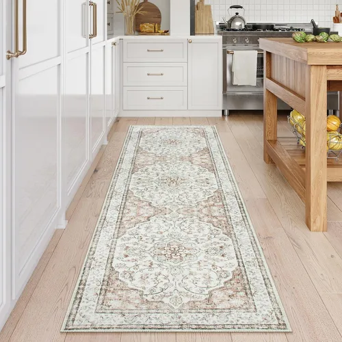 Miniatura 14 de Alfombra de pasillo oriental para baño Lahome, alfombra lavable de 2 x 6 pulgadas color beige para cocina, alfombra antideslizante para pasillo
