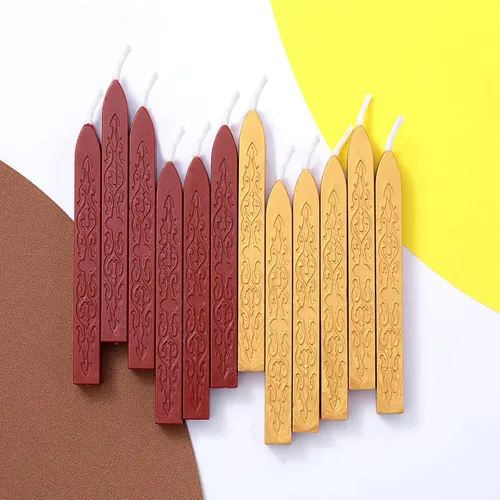 Miniatura 2 de 12 varillas de cera de sellado con mechas para sello de letras para invitaciones de boda, decoración de embalaje (rojo y dorado)
