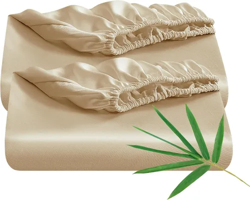 Paquete de 2 sábanas bajeras bajeras de viscosa de bambú tamaño Queen solamente, 400 hilos, bolsillo profundo de 8 a 16 pulgadas, refrescante,