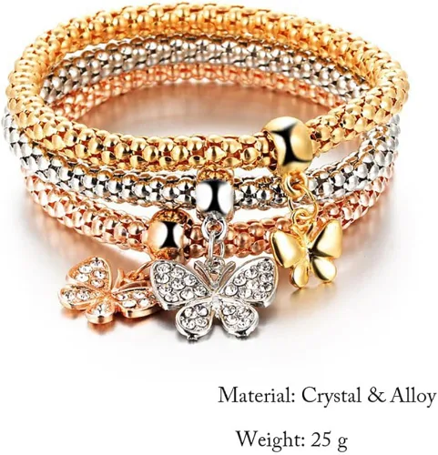Miniatura 2 de GuGoLar 12 pulseras de cadena de maíz de oroplataoro rosa de cristal multicapa de mariposa círculo de corazón medallón de árbol de la vida