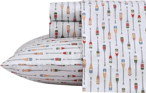 Miniatura 2 de Eddie Bauer - Sábanas tamaño Queen, juego de ropa de cama de percal de algodón, decoración del hogar crujiente y fresca (Canoe Lake Paddle, Queen)