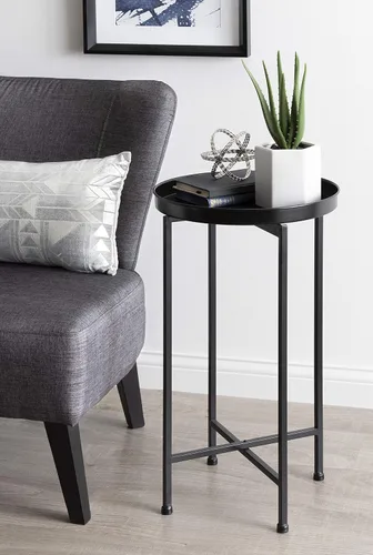 Miniatura 2 de Kate and Laurel Celia - Mesa decorativa redonda de metal plegable con bandeja superior, negro