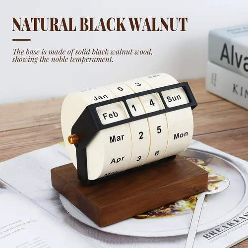 Miniatura 3 de Calendario perpetuo de madera para decoración de escritorio de oficina, calendario de escritorio perpetuo giratorio, calendario de escritorio