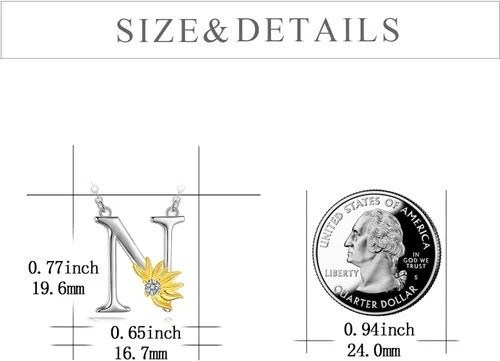 Miniatura 4 de POPLYKE Collar de girasol con inicial, regalos de girasol para mujeres y niñas, letra del alfabeto, letra y nombre, Plata esterlina, cristal