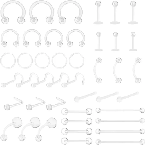Kit de 48 retenedores de piercing transparentes: retenedor acrílico para tabique, aretes de nariz transparentes para el trabajo, joyería de piercing