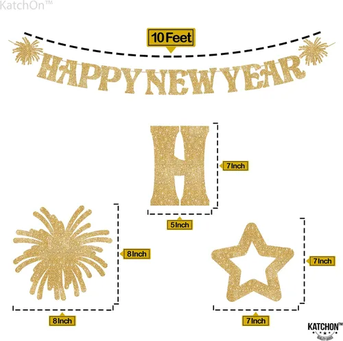 Miniatura 3 de KatchOn, Cartel de feliz año nuevo dorado con purpurina – 10 pies, Bye 2026 Hello 2026 Banner Decoraciones de feliz año nuevo, letrero de feliz