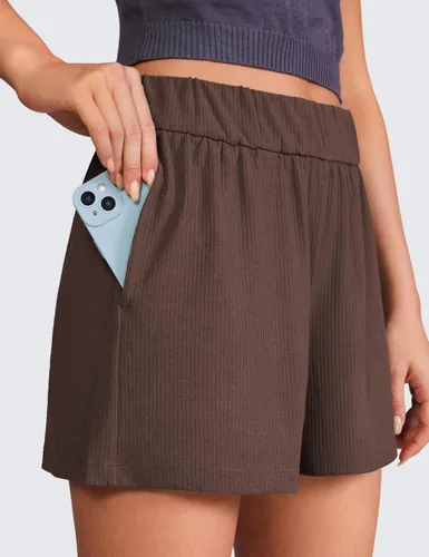 Miniatura 3 de CRZ YOGA Cómodos pantalones cortos acanalados para mujer, de cintura alta, lyocell, casual, para descansar, atléticos, con bolsillos