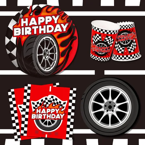 Miniatura 3 de Kit de decoración de cumpleaños para automóvil: suministros de fiesta temática de automóvil para 25 personas – Incluye platos de cena y postre