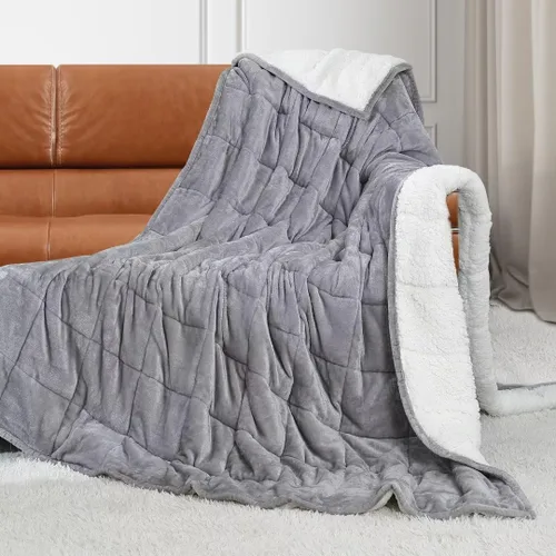 Miniatura 18 de Alomidds Manta con Peso para Adultos, Tamaño Twin 12 lbs Mantas con Peso, Manta Pesada con Forro Polar Suave y Brillante Reversible y Sherpa Cálido