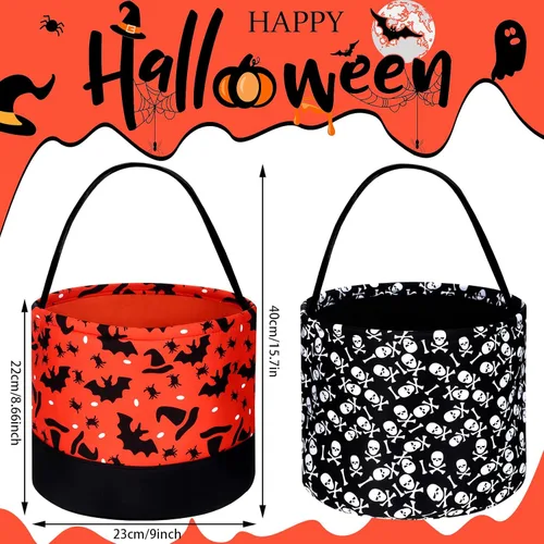 Miniatura 3 de 2 bolsas de dulce o truco de Halloween, bolsas de tela para dulces de Halloween, 2 estilos (calavera y murciélago), Varios