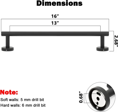 Miniatura 2 de NearMoon - Barra para toallas de baño, soporte de toalla de ducha de acero inoxidable grueso montado en la pared para baño, longitud total de 16