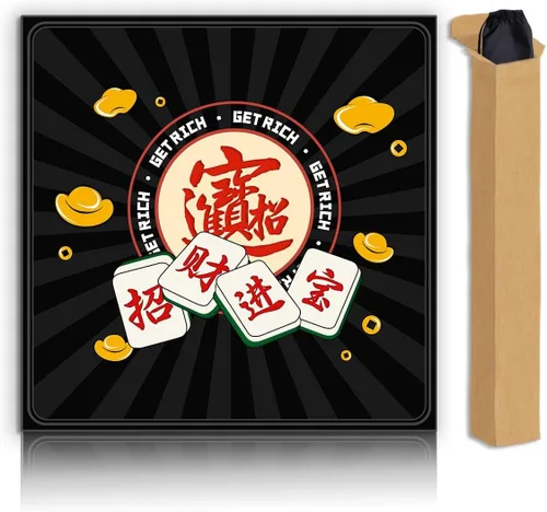 Miniatura 11 de Tapete Mahjong, tapete de juego antideslizante que reduce el ruido, tapete de mesa Mahjong de 31.5 pulgadas, tapete Mahjong con bolsa de tela y Rojo
