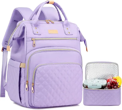 Miniatura 11 de AIJIEKE Mochila de almuerzo para mujer, mochila para laptop de 15.6 pulgadas con caja de almuerzo aislada desmontable, bolsa de trabajo 2 en 1 Beige