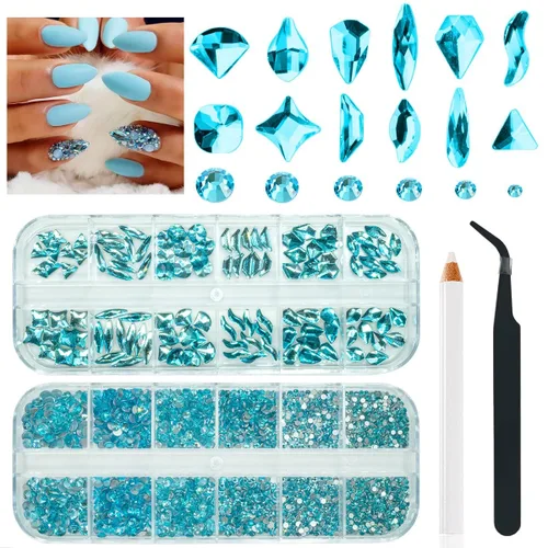 Miniatura 9 de qiipii Diamantes de imitación para uñas de amatista púrpura de múltiples formas de cristal con base plana K9, piedras de vidrio púrpura claro, gemas