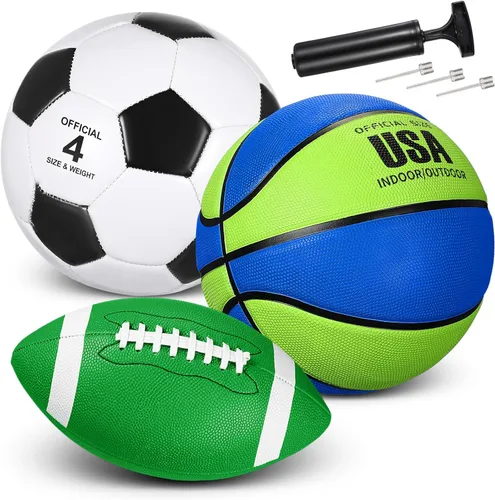 Miniatura 9 de Libima Juego de 3 pelotas deportivas para niños y adolescentes, incluye tamaño oficial, baloncesto, fútbol, fútbol con bomba y bolsa de transporte