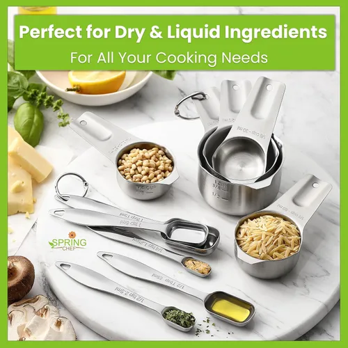 Miniatura 7 de Spring Chef Stainless Steel Measuring Cups and Spoons Set of 10, Nesting Kitchen Metal Measuring Cups and Spoons Set for Dry and Liquid Ingredients