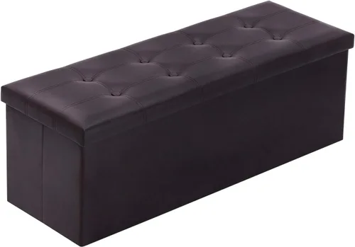 Miniatura 10 de YOUDENOVA Otomana plegable de almacenamiento, otomana de piel sintética, reposapiés otomano, asiento acolchado para dormitorio y sala de estar, Beige
