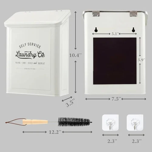 Miniatura 4 de MONJITA Contenedor Magnético de Pelusa para Cuarto de Lavandería, Bote de Basura de Metal con Tapa para Secadora, Portador de Pelusa Estilo Granja