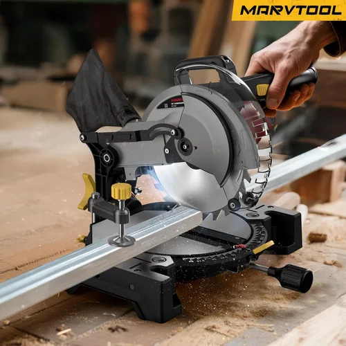 Miniatura 6 de Sierra ingletadora compuesta de 10 pulgadas, 5000 RPM, 15 amperios, bisel único 0-45° con mesa de extensión, hoja 36T, sierra eléctrica para metal
