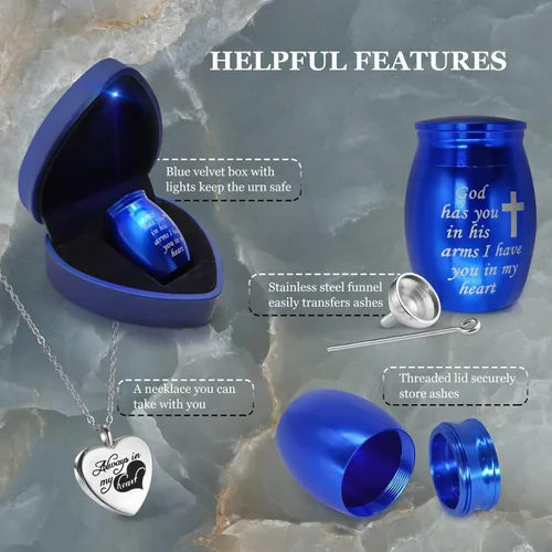 Miniatura 4 de Urnas de recuerdo pequeñas vienen con caja de corazón con luz (batería reemplazable), el mejor regalo conmemorativo por la pérdida de un ser Azul
