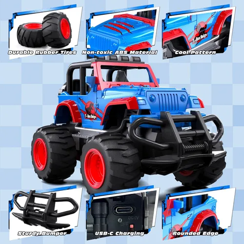 Miniatura 6 de Tecnock Mini auto RC para niños, auto a control remoto a escala 1:32 con batería recargable tipo C, 2.4 GHz duradero pequeño camión RC con fácil Azul
