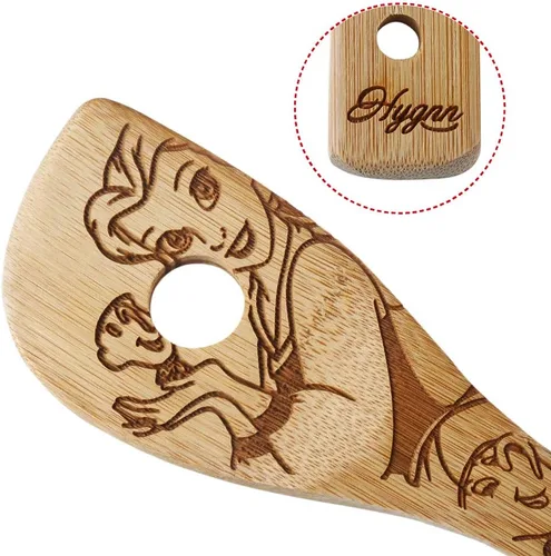 Miniatura 3 de Beauty and the Beast Juego de cucharas de madera quemadas para cocinar y servir, cuchara de bambú ranurada, utensilios de cocina, idea de regalo
