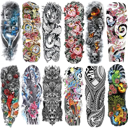 Aresvns Tatuajes temporales de brazo completo para hombres y mujeres (19 x 7 pulgadas), tatuajes de manga impermeable y de larga duración