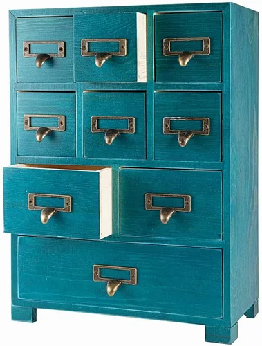 Miniatura 14 de Gabinete de boticario con 16 cajones con mesa, baúles y gabinetes de boticario, gabinete para catálogo de tarjetas de biblioteca, caja de Azul
