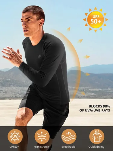 Miniatura 3 de Runhit Camisas de compresión para hombre de manga larga fresca y seca atlética, camisetas de entrenamiento para pesca y sol, mallas térmicas